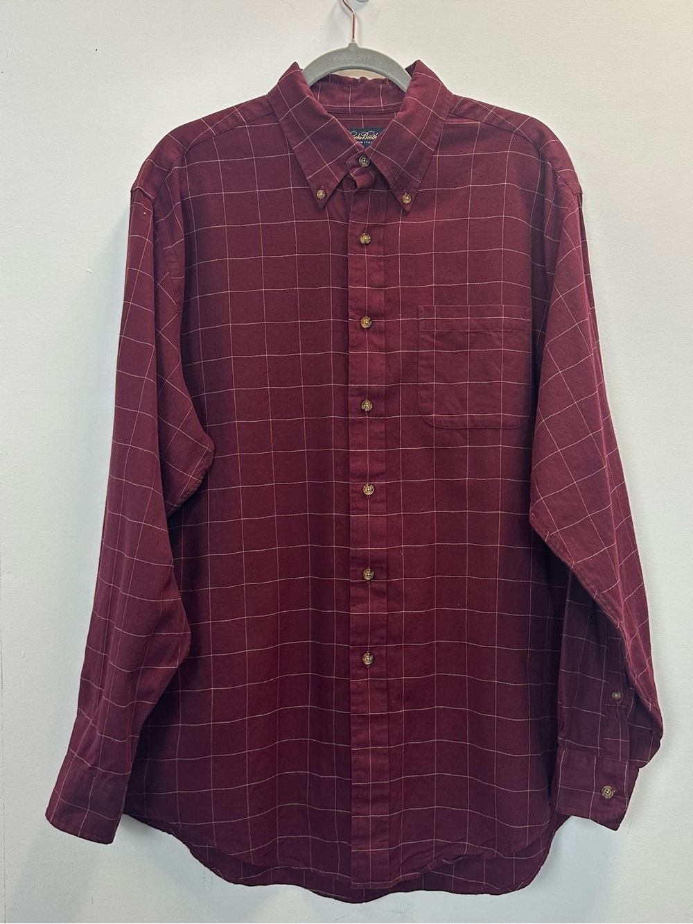 Brooks Brothers Burgundy Windowpane Button-Down Shirt Large